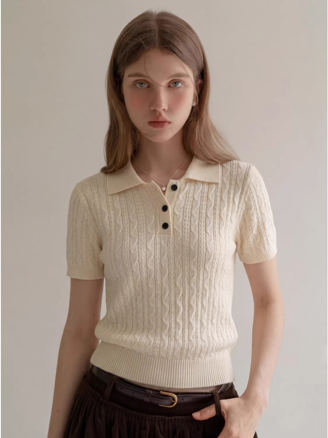 Camiseta Polo de Punto Trenzad - Matcha reseña y precio
